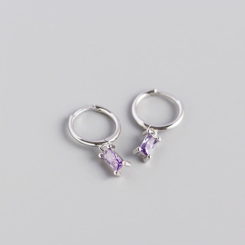 Geometric Rectangle CZ 925 Sterling Silver Hoop Earrings