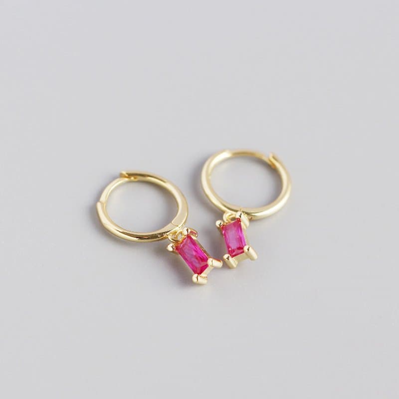 Geometric Rectangle CZ 925 Sterling Silver Hoop Earrings