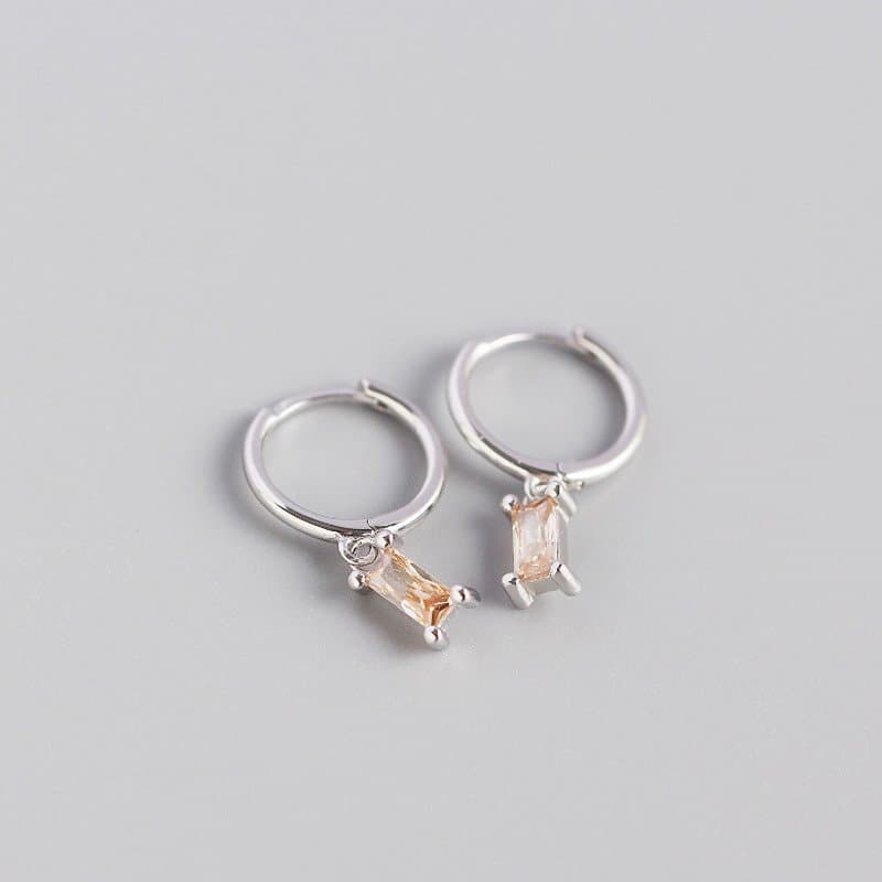 Geometric Rectangle CZ 925 Sterling Silver Hoop Earrings