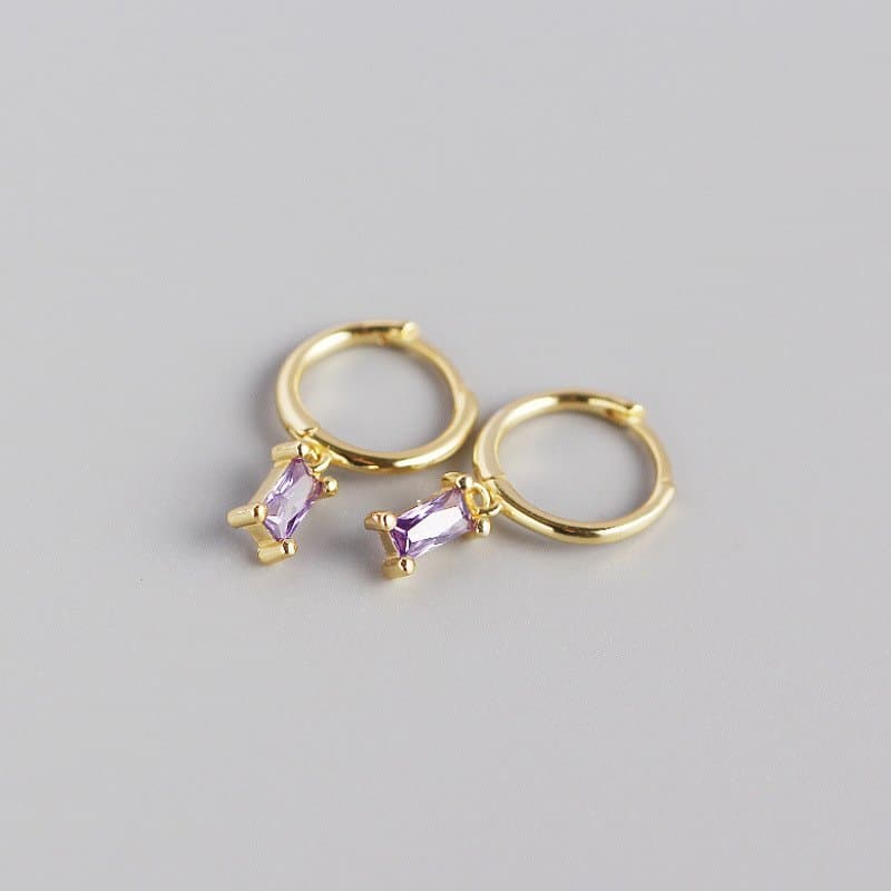 Geometric Rectangle CZ 925 Sterling Silver Hoop Earrings
