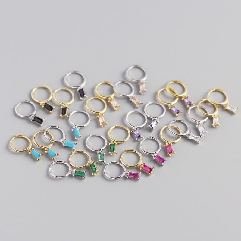 Geometric Rectangle CZ 925 Sterling Silver Hoop Earrings