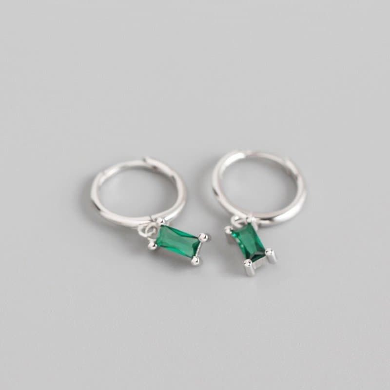Geometric Rectangle CZ 925 Sterling Silver Hoop Earrings