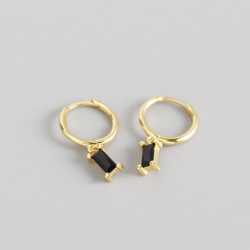 Geometric Rectangle CZ 925 Sterling Silver Hoop Earrings