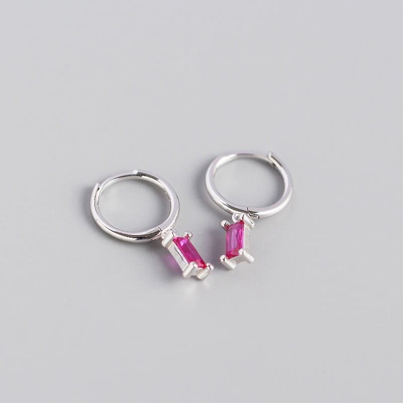Geometric Rectangle CZ 925 Sterling Silver Hoop Earrings