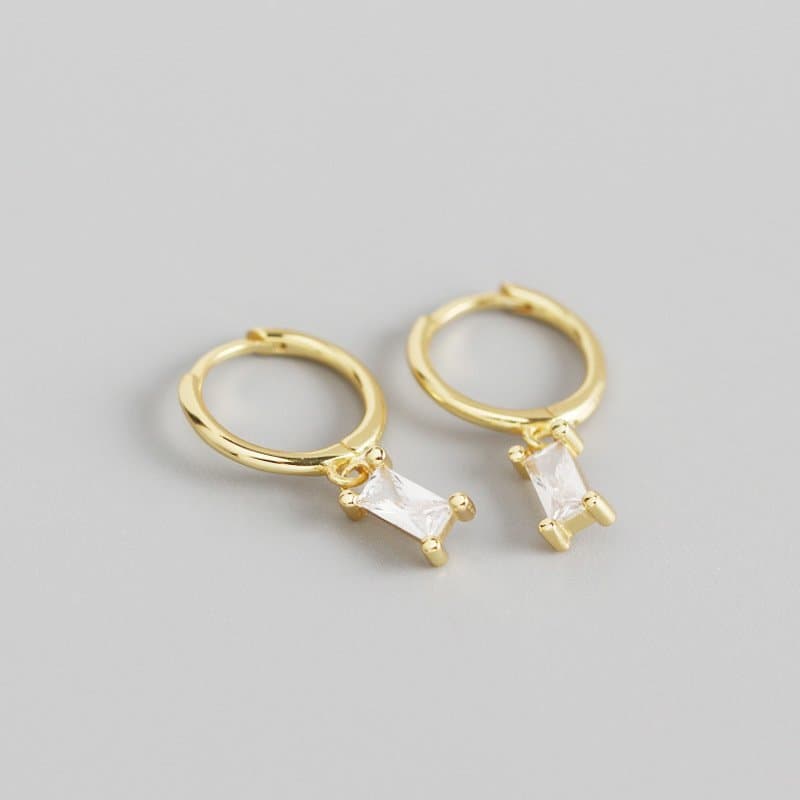 Geometric Rectangle CZ 925 Sterling Silver Hoop Earrings