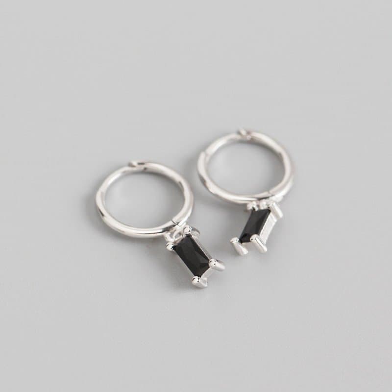 Geometric Rectangle CZ 925 Sterling Silver Hoop Earrings