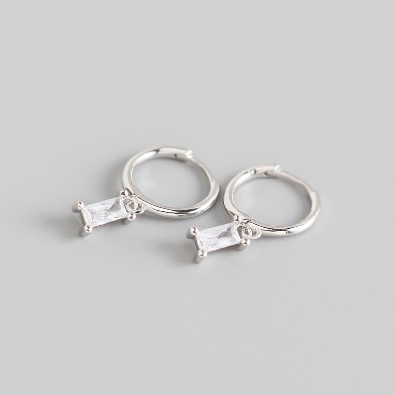 Geometric Rectangle CZ 925 Sterling Silver Hoop Earrings