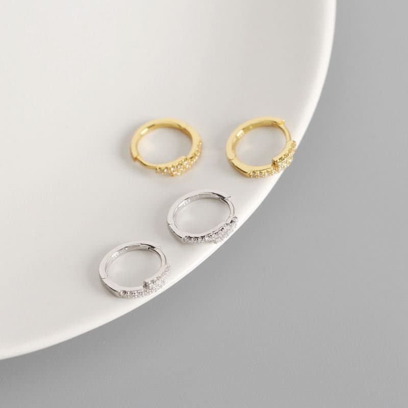Minimalism CZ Cross Circle 925 Sterling Silver Huggie Hoop Earrings
