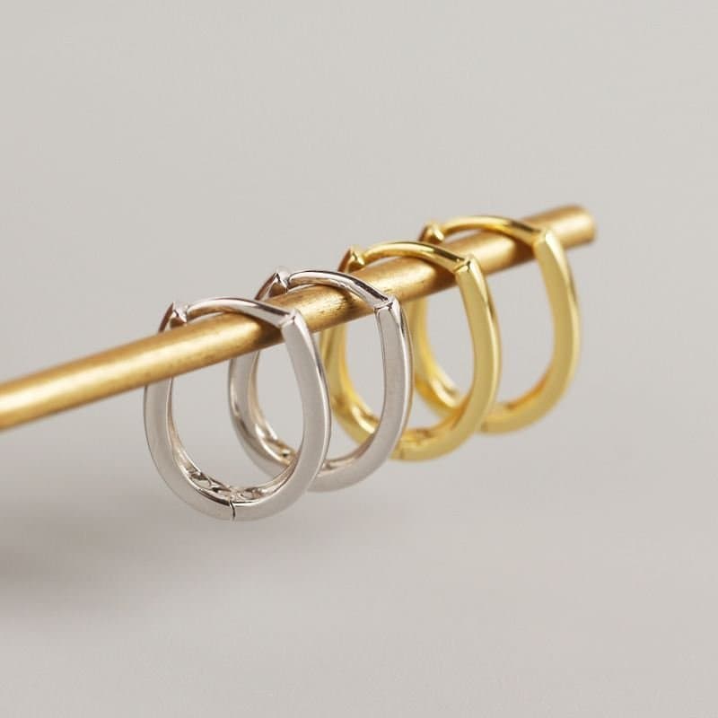 Minimalism U Shape Geometric 925 Sterling Silver Hoop Earrings