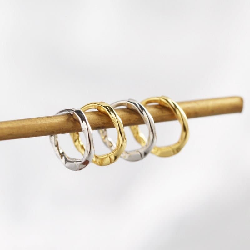 Irregular Twisted Circle 925 Sterling Silver Huggie Hoop Earrings