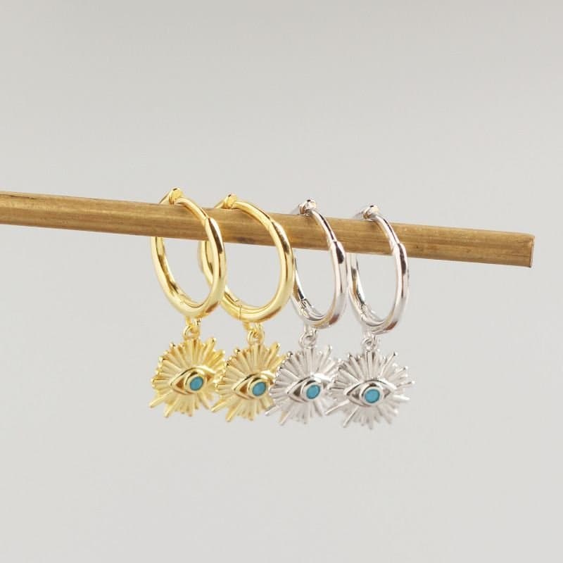 Eyes 925 Sterling Silver Hoop Earrings