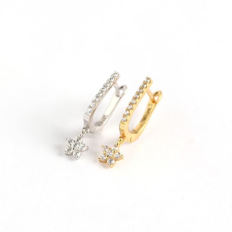 U Shape CZ Flower 925 Sterling Silver Hoop Earrings