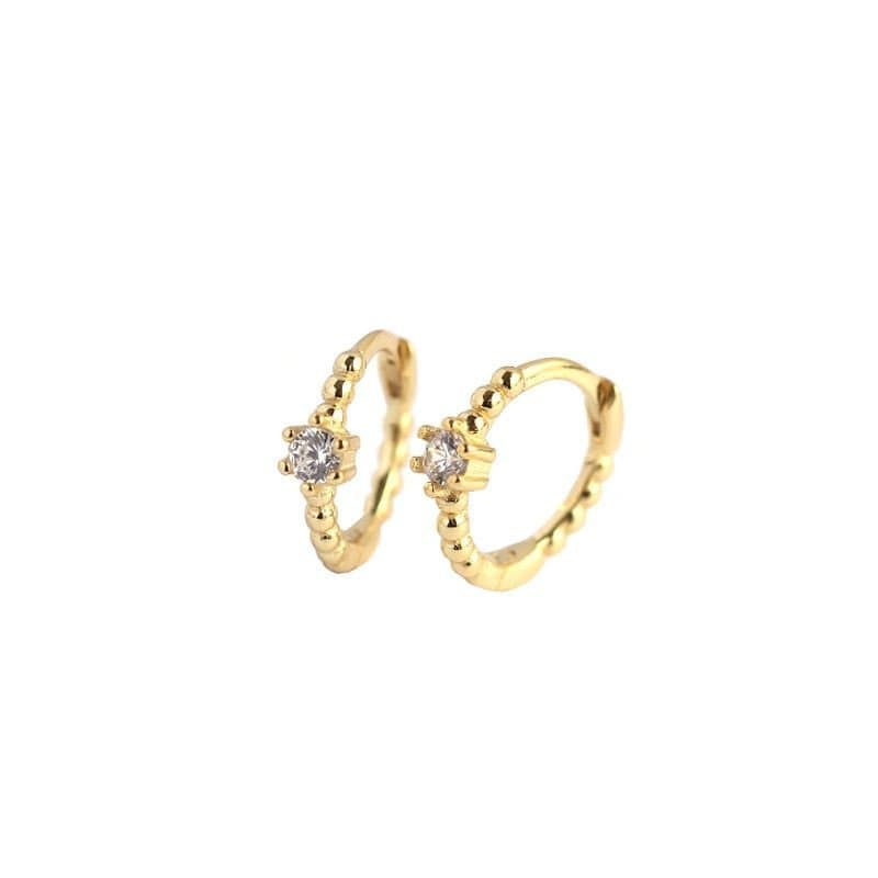 CZ Beads 925 Sterling Silver Huggie Hoop Earrings