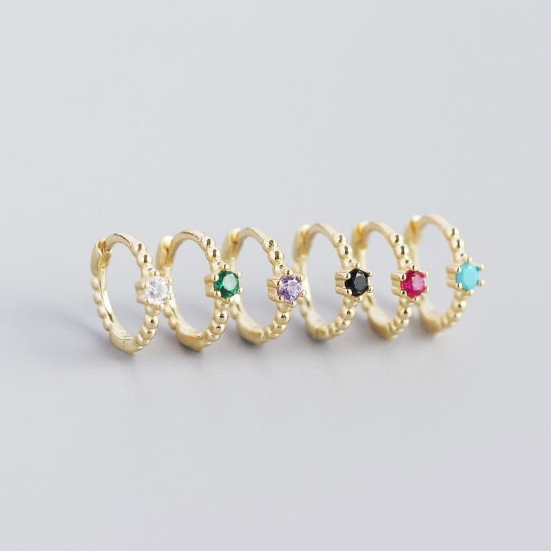 CZ Beads 925 Sterling Silver Huggie Hoop Earrings