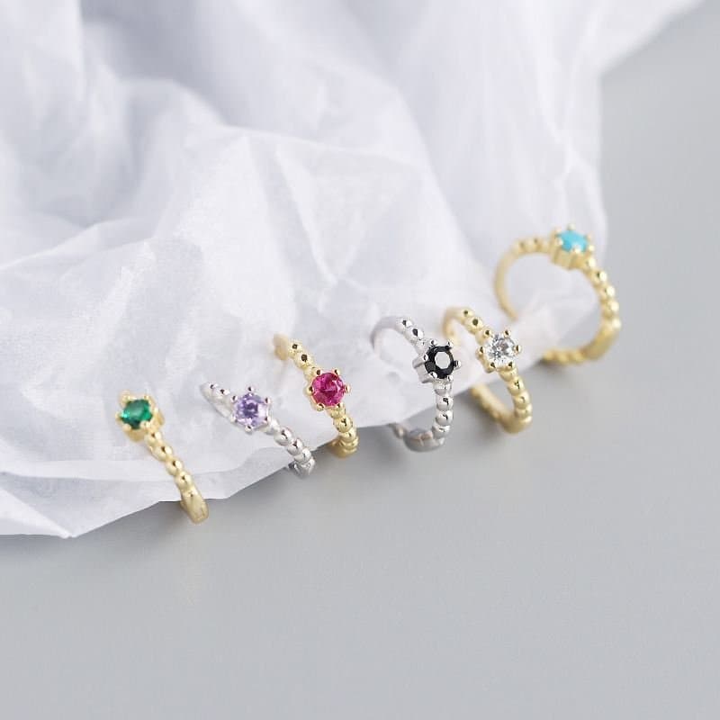 CZ Beads 925 Sterling Silver Huggie Hoop Earrings