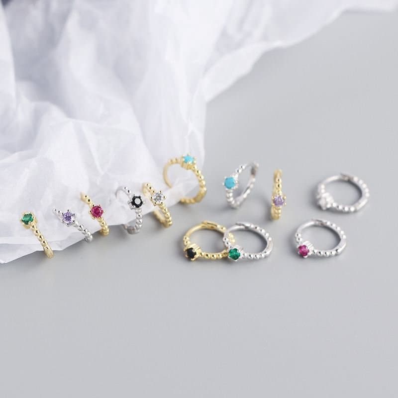 CZ Beads 925 Sterling Silver Huggie Hoop Earrings