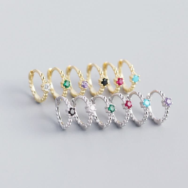 CZ Beads 925 Sterling Silver Huggie Hoop Earrings