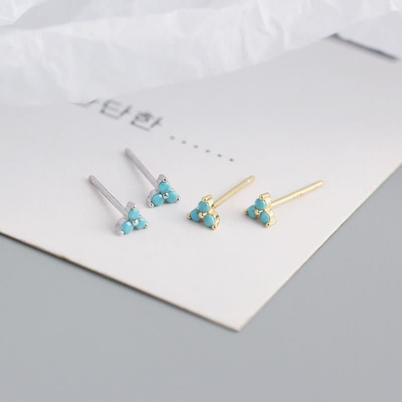 Mini CZ Lucky Three Leaf Clover 925 Sterling Silver Stud Earrings