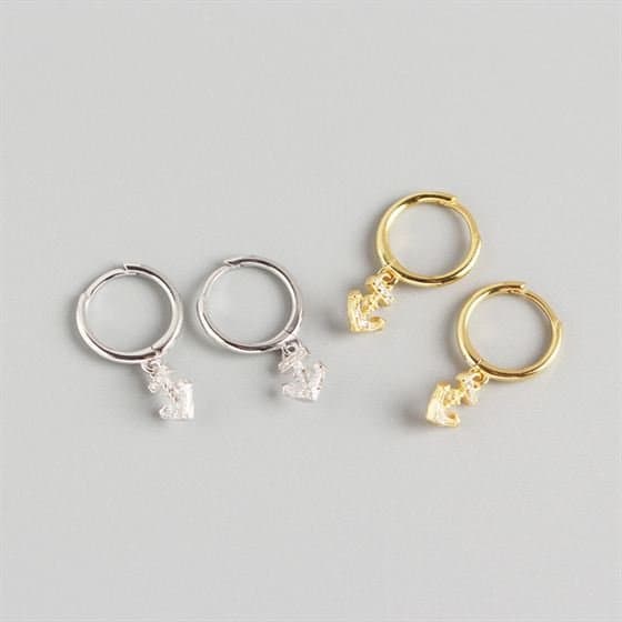 Geometric CZ Ship's Anchor 925 Sterling Silver Hoop Earrings