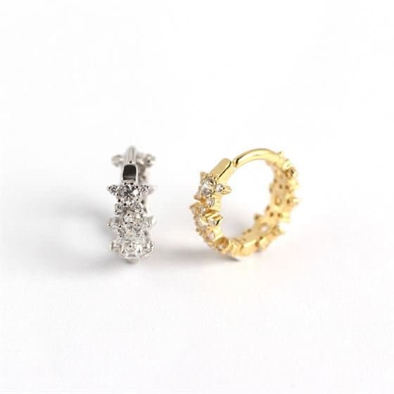 Geometric CZ Stars 925 Sterling Silver Huggie Hoop Earrings