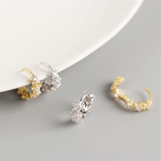 Geometric CZ Stars 925 Sterling Silver Huggie Hoop Earrings