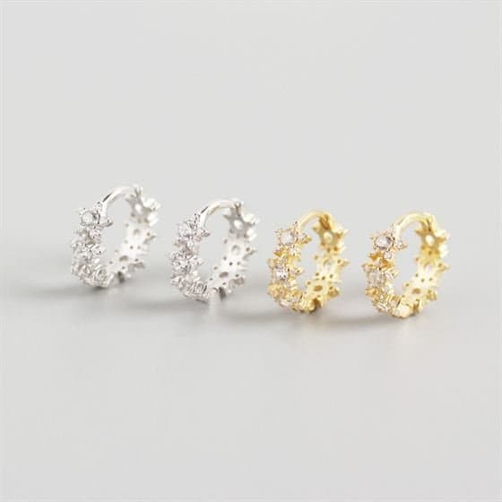 Geometric CZ Stars 925 Sterling Silver Huggie Hoop Earrings