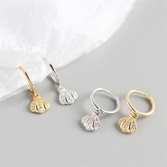 Girl CZ Shell 925 Sterling Silver Hoop Earrings