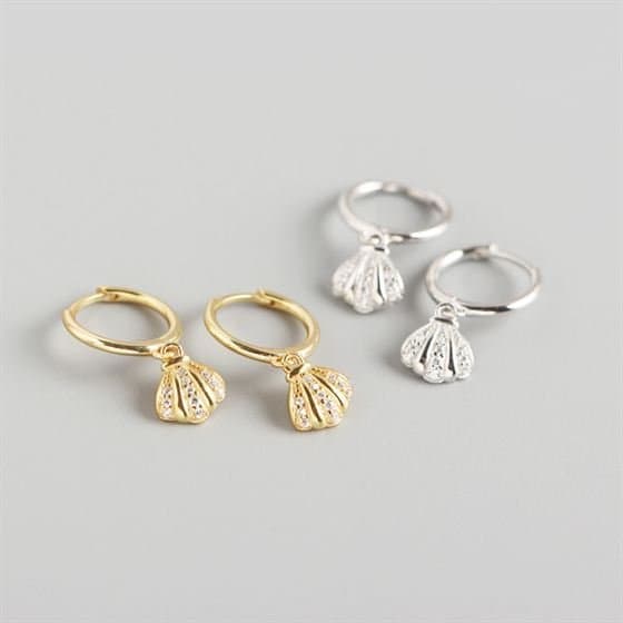 Girl CZ Shell 925 Sterling Silver Hoop Earrings