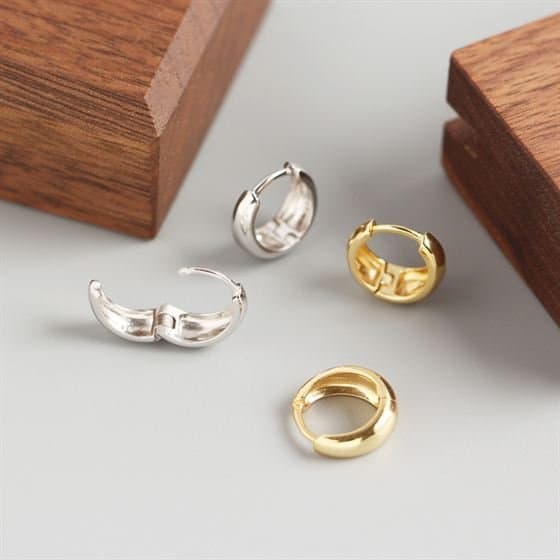 Round Circle 925 Sterling Silver Huggie Hoop Earrings