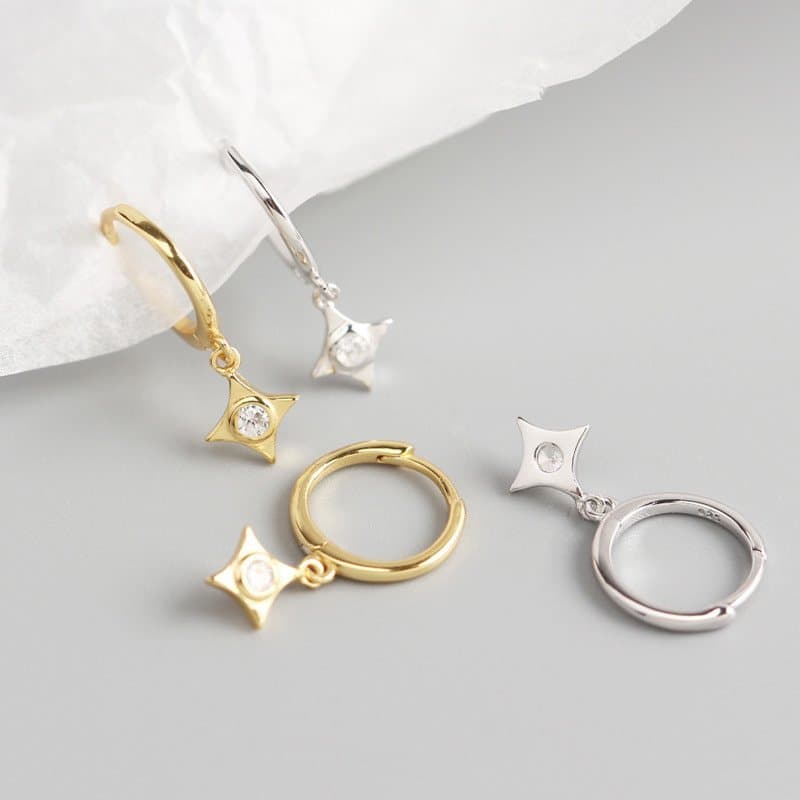 CZ Geometric Rhombus 925 Sterling Silver Earring Buckles