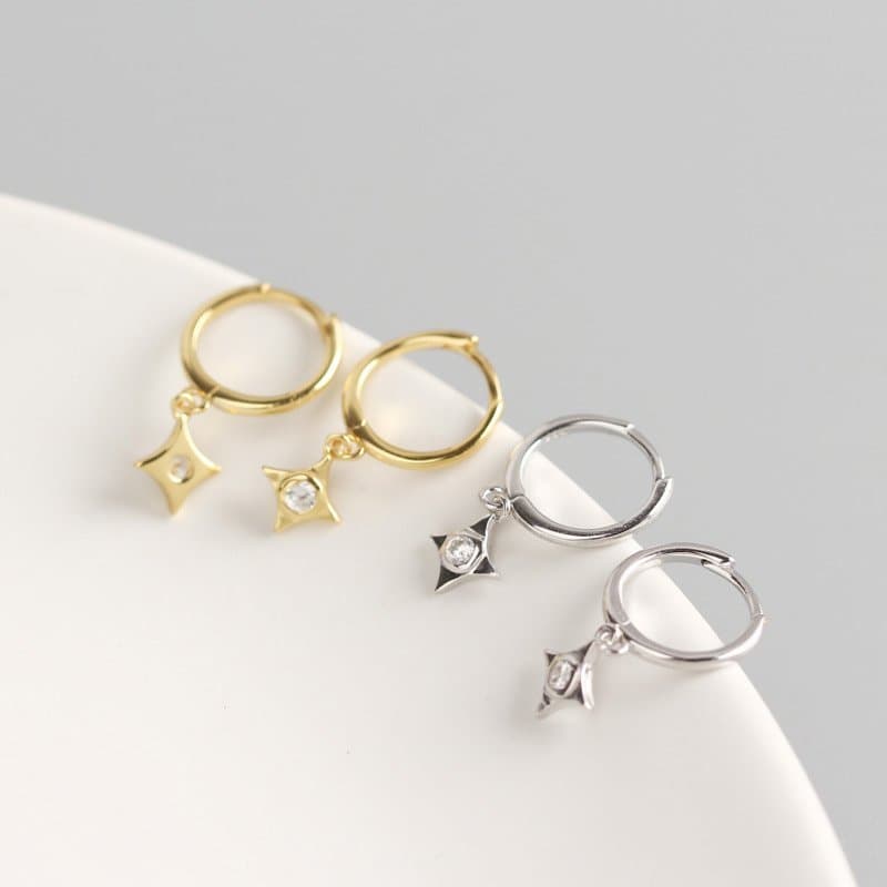 CZ Geometric Rhombus 925 Sterling Silver Earring Buckles