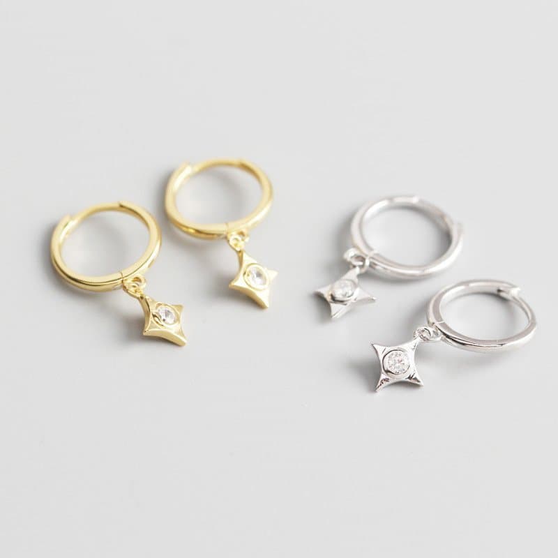 CZ Geometric Rhombus 925 Sterling Silver Earring Buckles