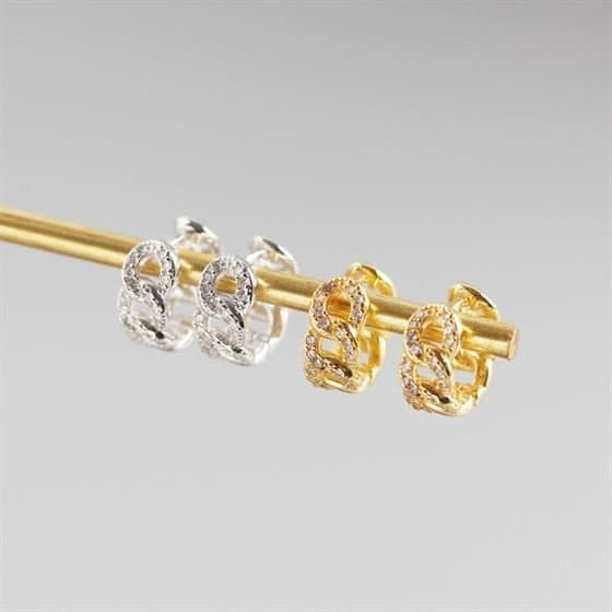 CZ Hollow Chain 925 Sterling Silver Leverback Earrings