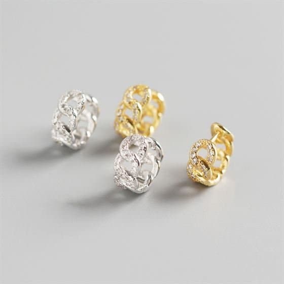 CZ Hollow Chain 925 Sterling Silver Leverback Earrings