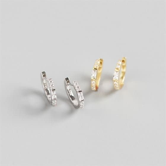Simple Rectangle CZ 925 Sterling Silver Leverback Earrings