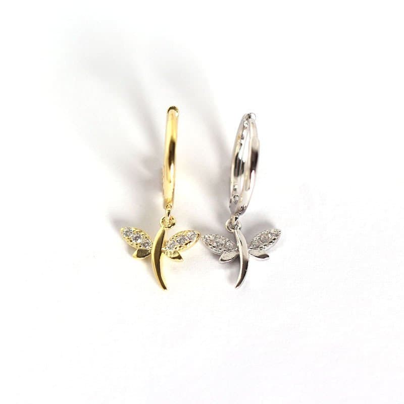 Insect Flying Dragonfly 925 Sterling Silver Hoop Earrings