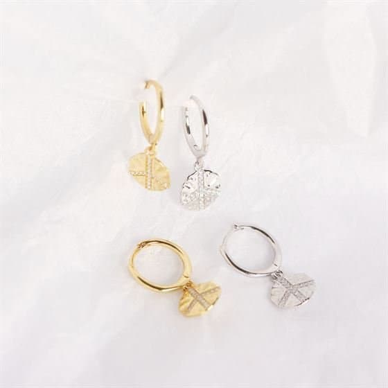 CZ Louts Leaf 925 Sterling Silver Leverback Earrings