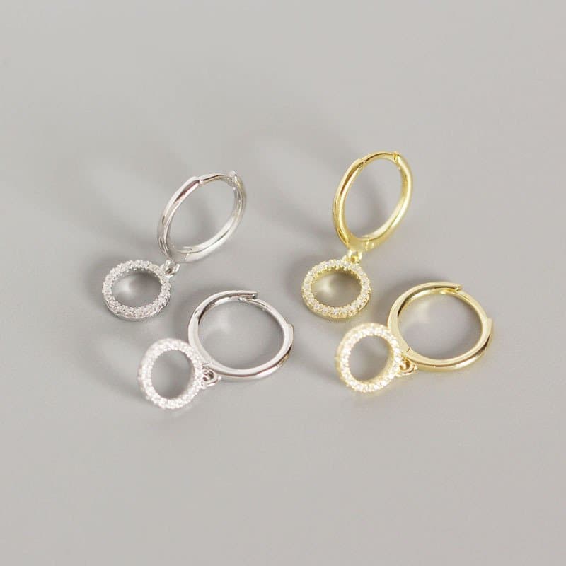 CZ Circles 925 Sterling Silver Leverback Earrings