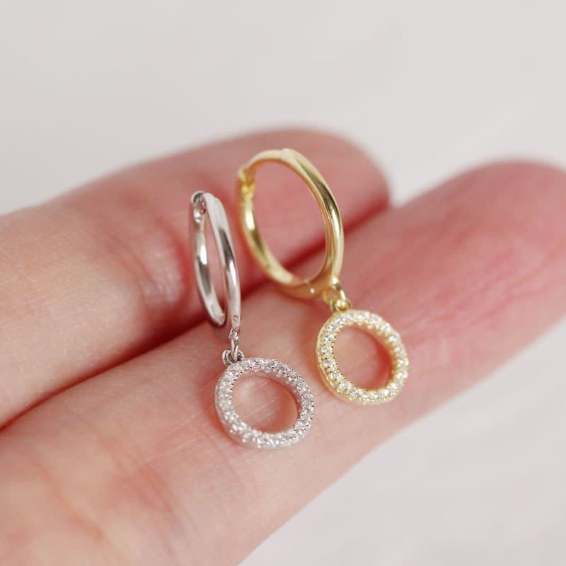 CZ Circles 925 Sterling Silver Leverback Earrings