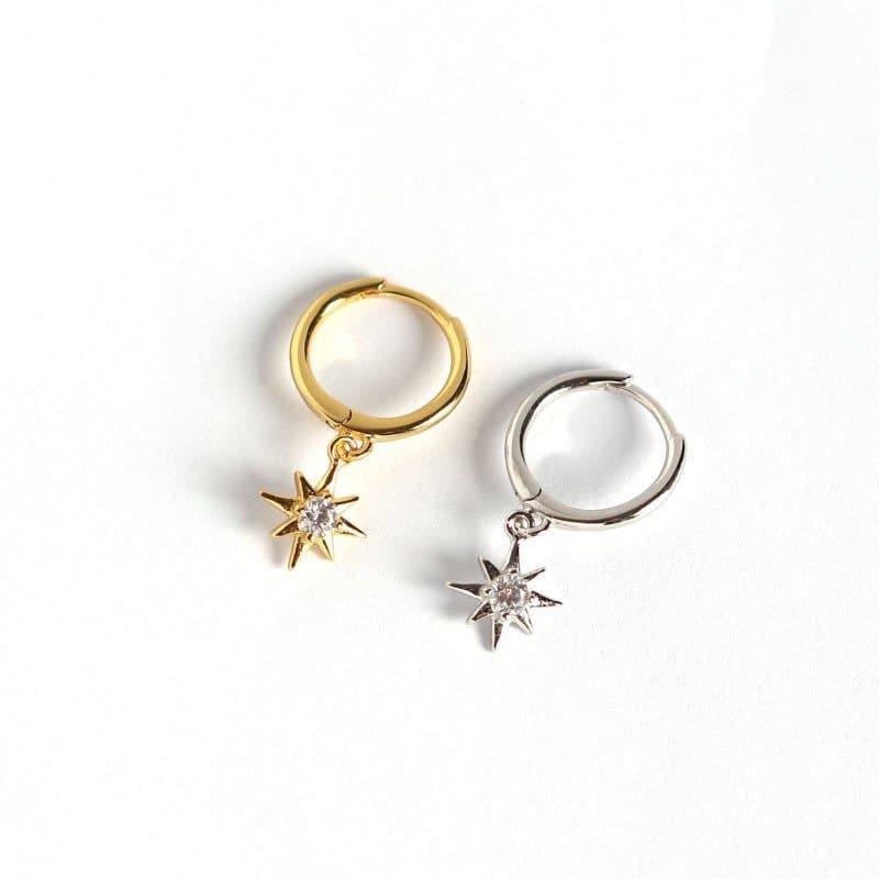 CZ Stars 925 Sterling Silver Leverback Earrings