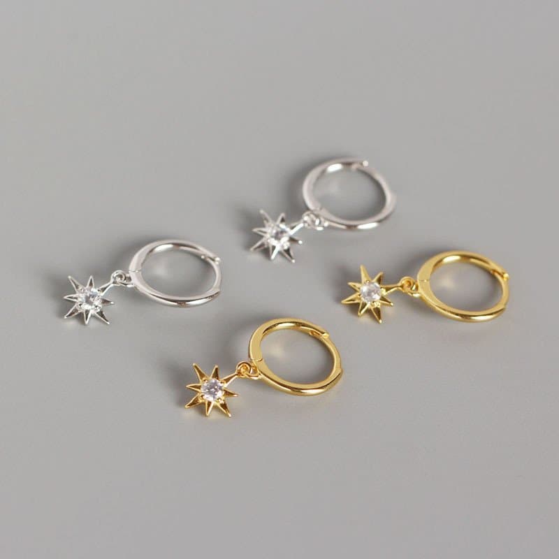 CZ Stars 925 Sterling Silver Leverback Earrings
