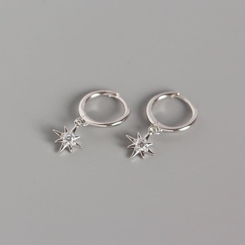 CZ Stars 925 Sterling Silver Leverback Earrings
