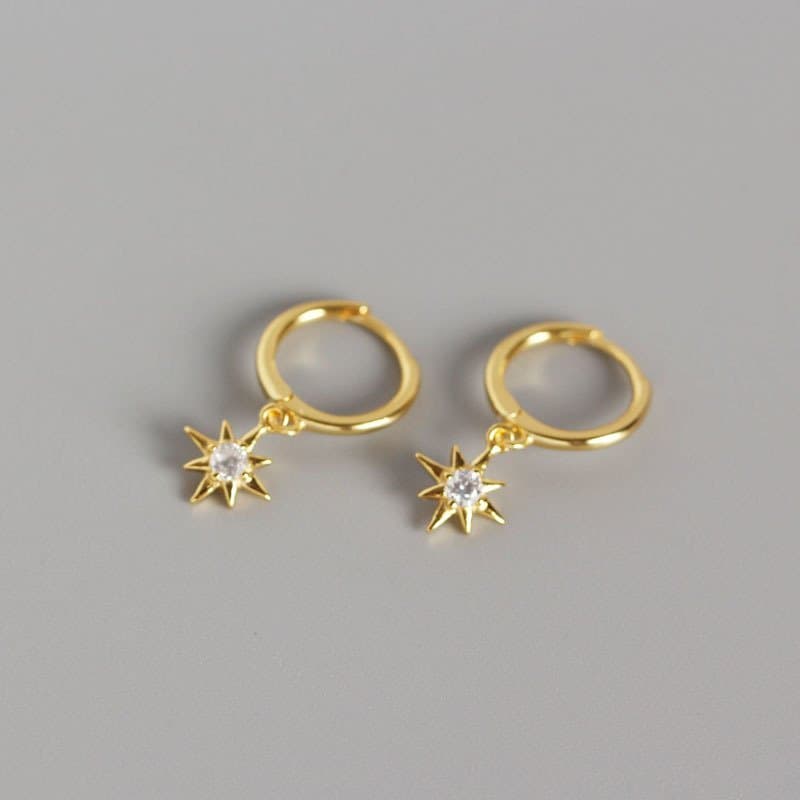 CZ Stars 925 Sterling Silver Leverback Earrings