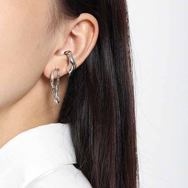 Asymmetric Hollow Chain 925 Sterling Silver Dangling Earrings