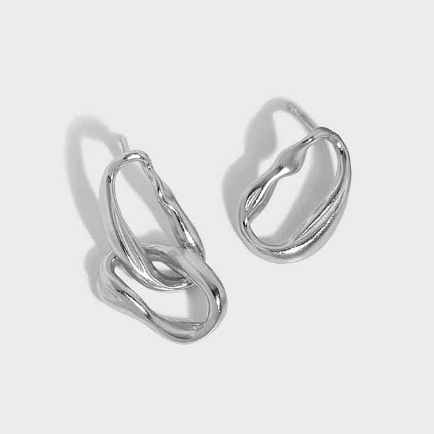 Asymmetric Hollow Chain 925 Sterling Silver Dangling Earrings