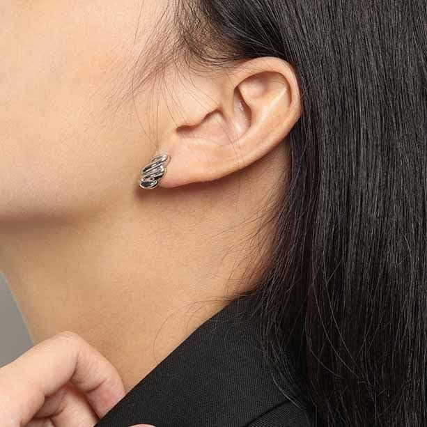 Geometric Irregular Thread Twisted 925 Sterling Silver Stud Earrings