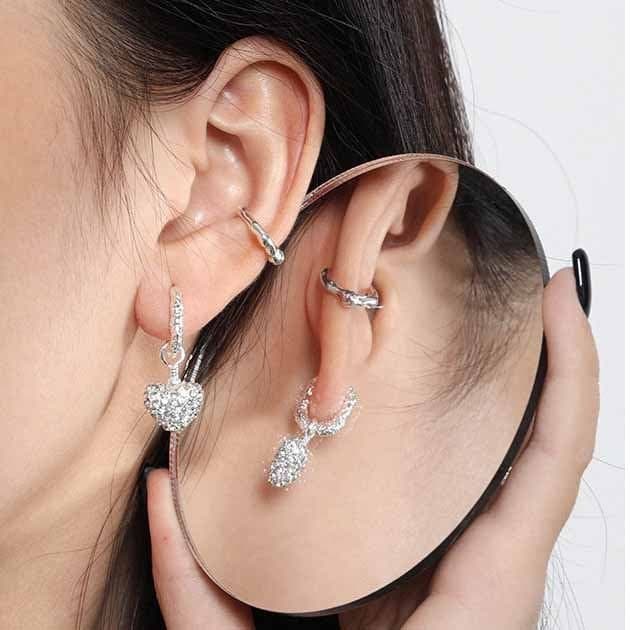 Elegant CZ Heart Geometric 925 Sterling Silver Dangling Earrings
