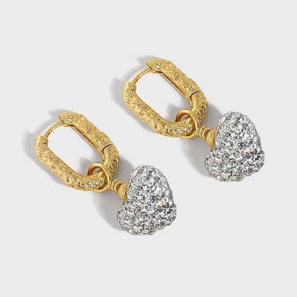 Elegant CZ Heart Geometric 925 Sterling Silver Dangling Earrings