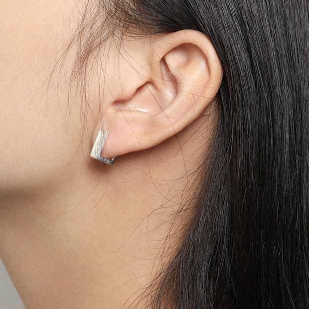 Geometric Hollow Rectangle 925 Sterling Silver Hoop Earrings
