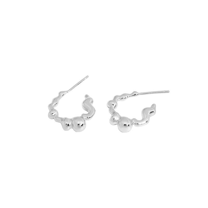 Geometric Irregular C Shape 925 Sterling Silver Hoop Earrings